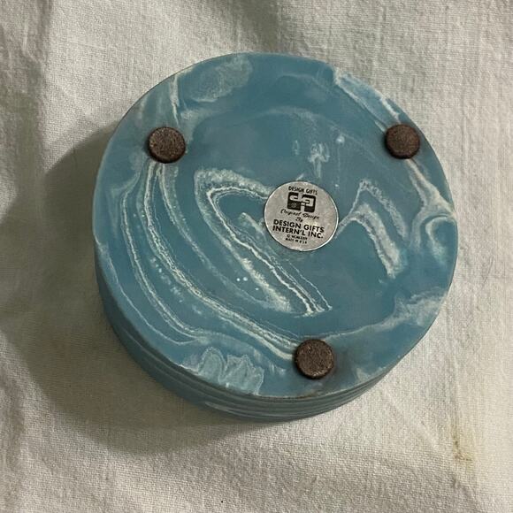 Vtg 1974 Design Gifts Jasperware Trinket Box USA Made 3.5" x 1.5" Snail Appliqué - Picture 4 of 8